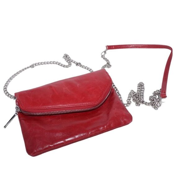 HOBO Handbags - HOBO Red Leather Crossbody Bag with Silver Chain Strap